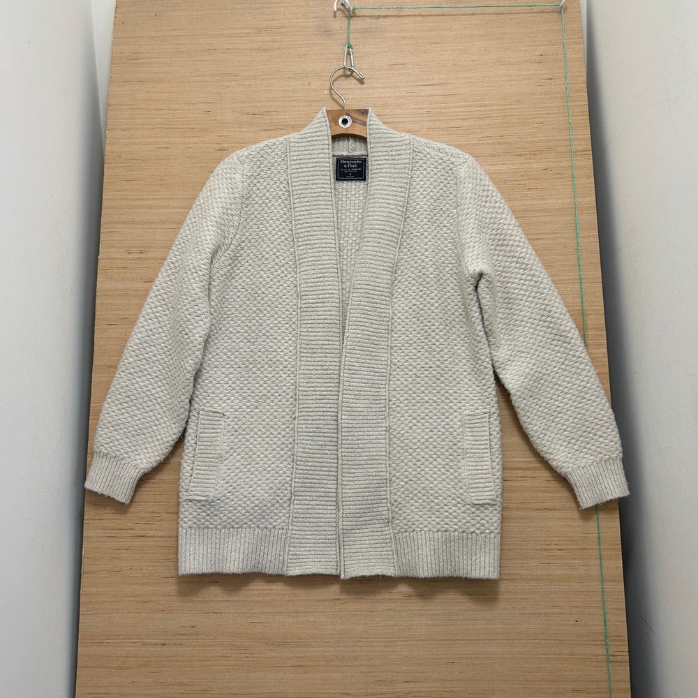 Abercrombie & Fitch Cream Waffle Knit Shawl Collar Open Front Cardigan Small